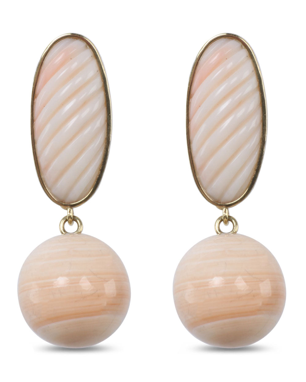 Carved Angelskin Coral and Cameo Earrings
