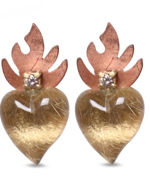 Carved Rutile Heart Studs