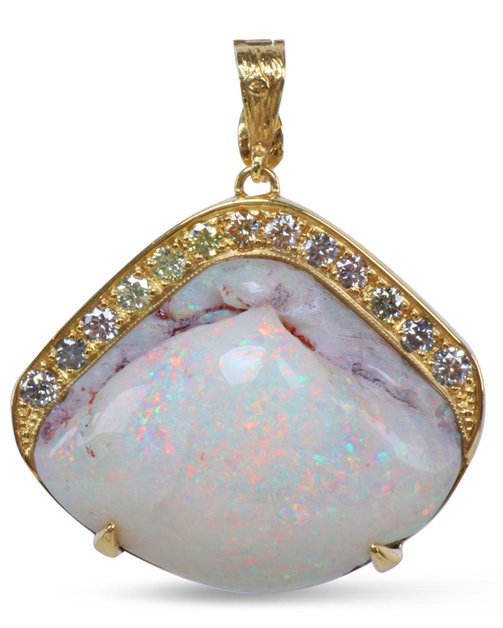 Diamond and Opalized Clam Shell Pendant