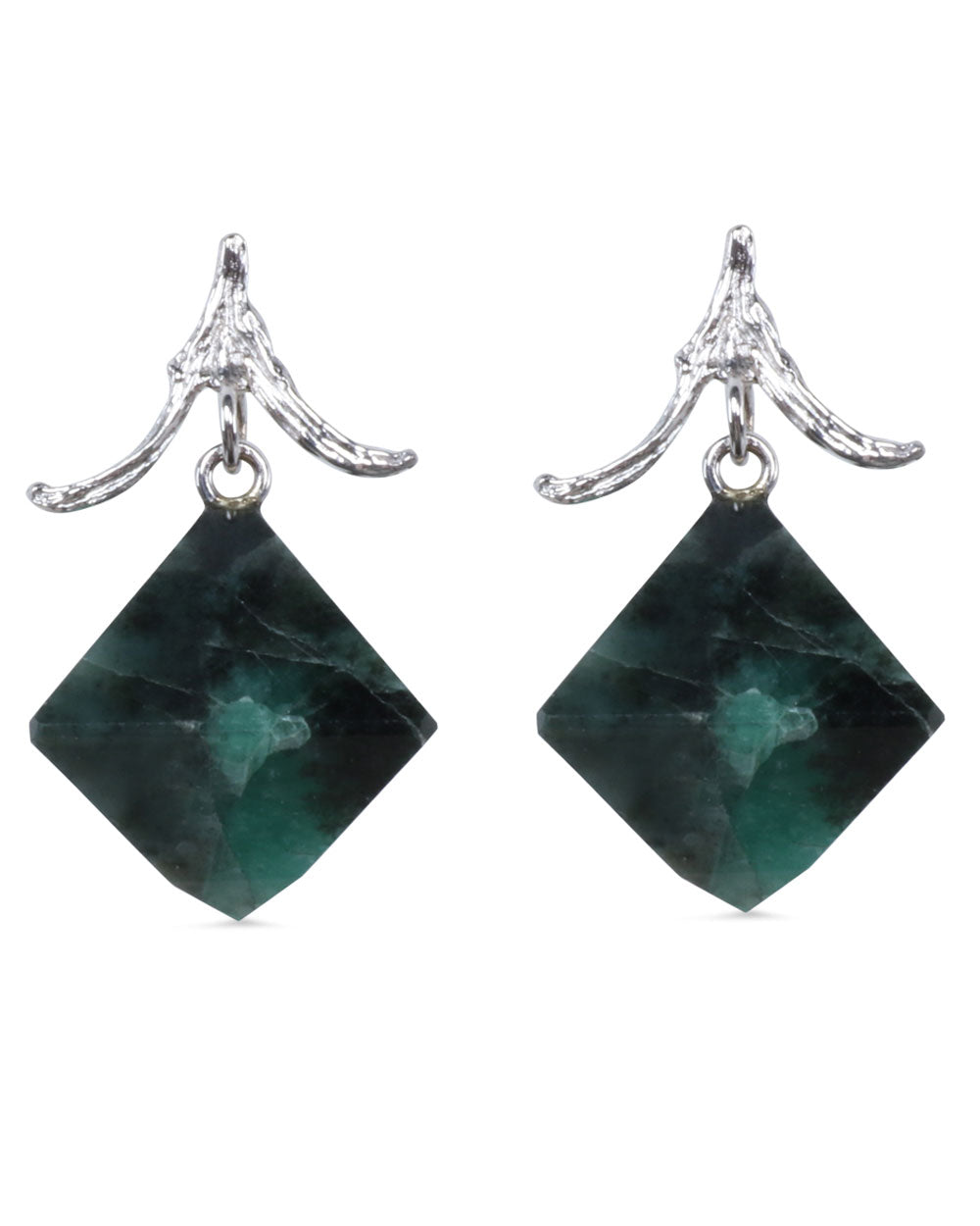 Emerald Octahedrons Twig Top Earrings
