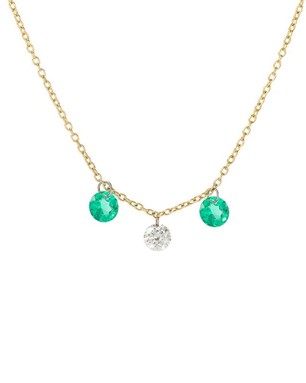 Three Stone Emerald and Diamond Necklace