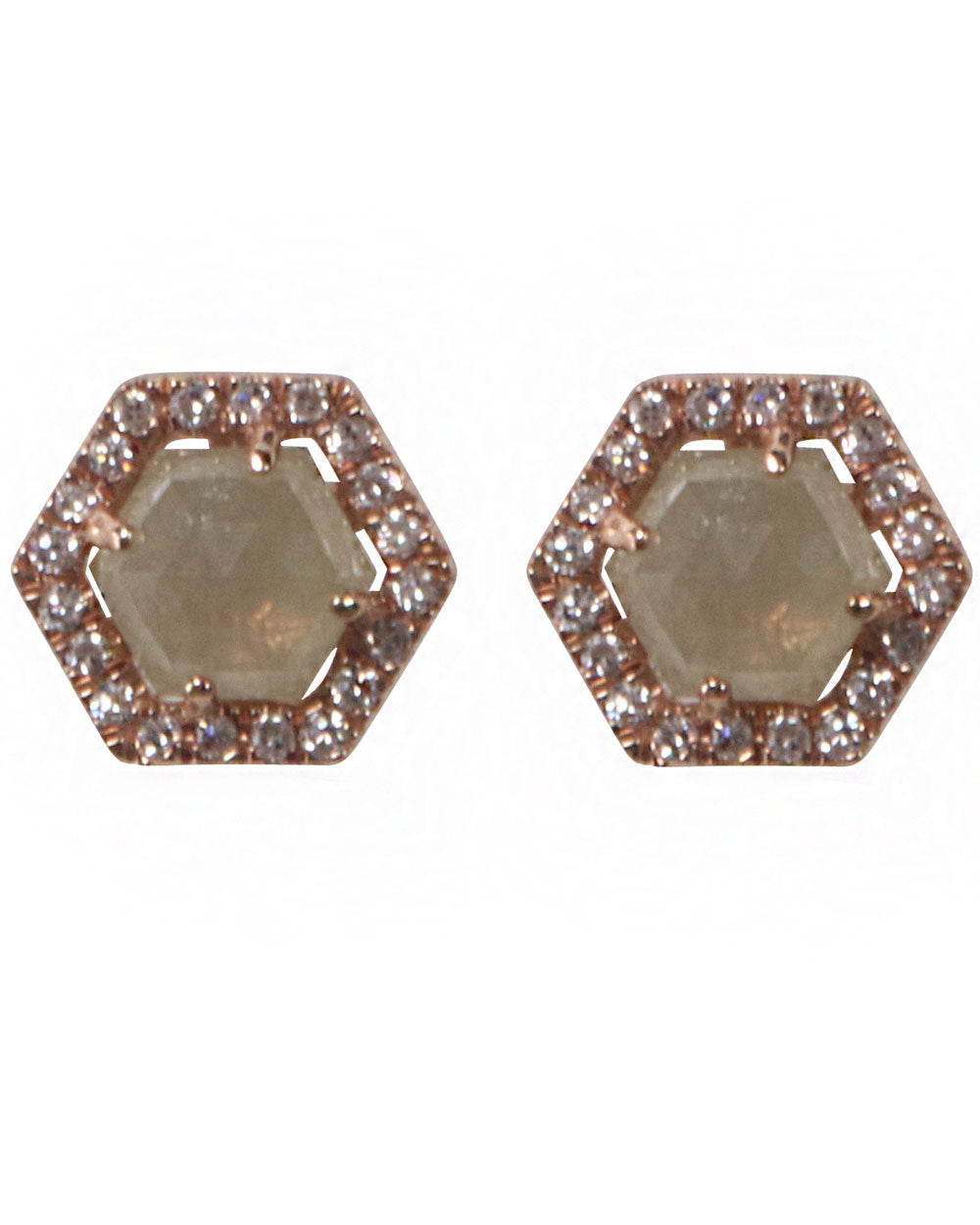 Opal and Diamond Hexagon Studs