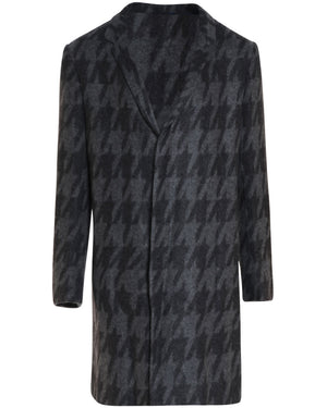 Grey Cashmere Blend Tonal Houndstooth Overcoat