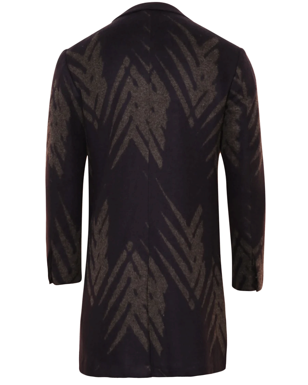Navy and Grey Palm Print Cashmere Blend Overcoat