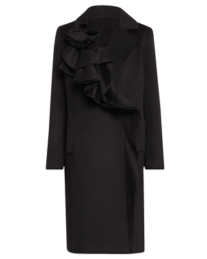 Black Alora Ruffle Brushed Wool Coat