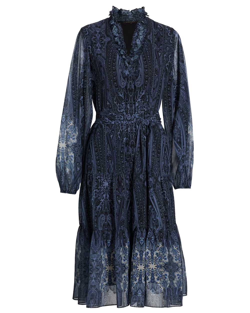 Midnight Verena Paisley Tie-Waist Midi-Dress