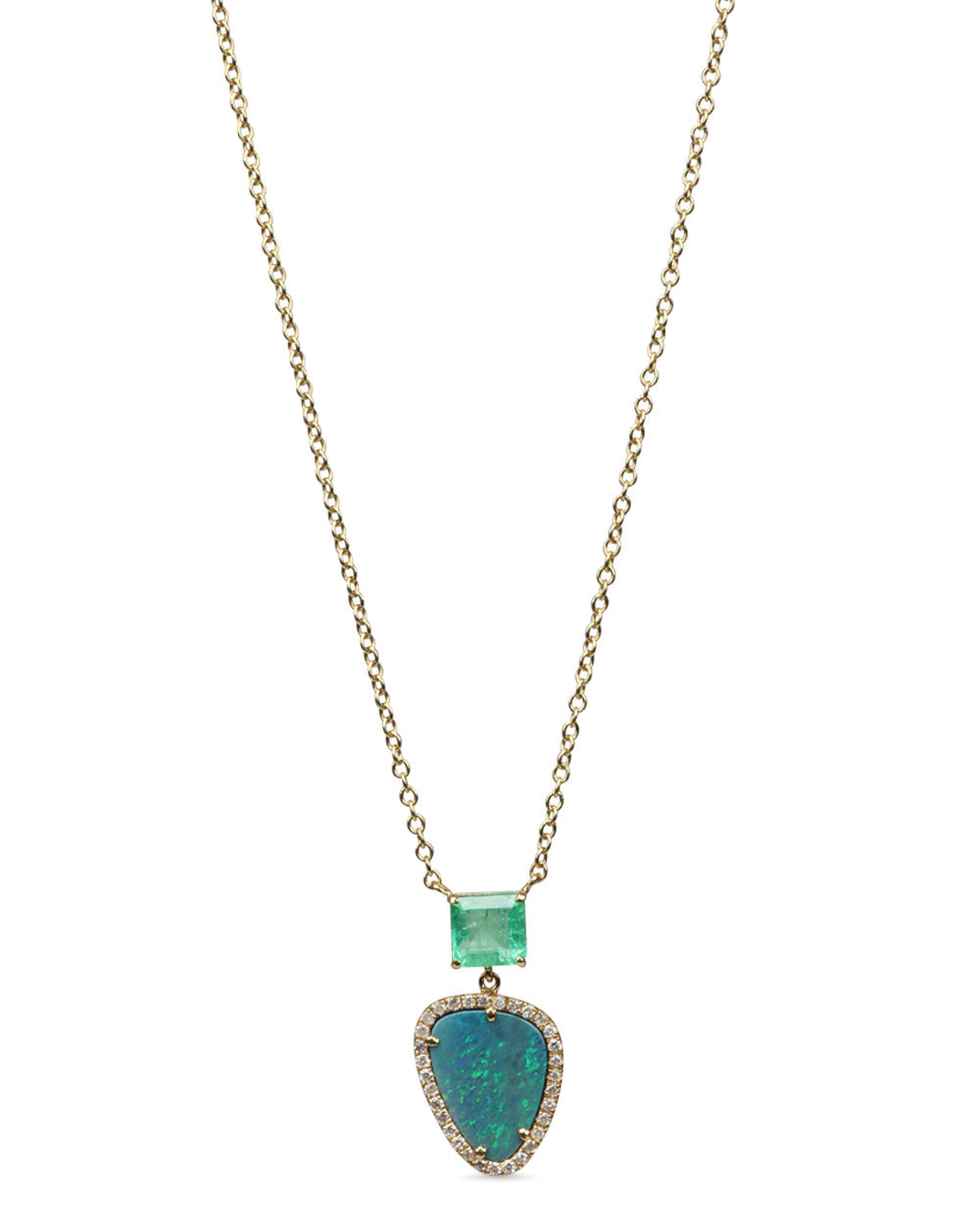 Emerald and Opal Pendant Drop Necklace