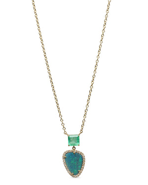 Emerald and Opal Pendant Drop Necklace