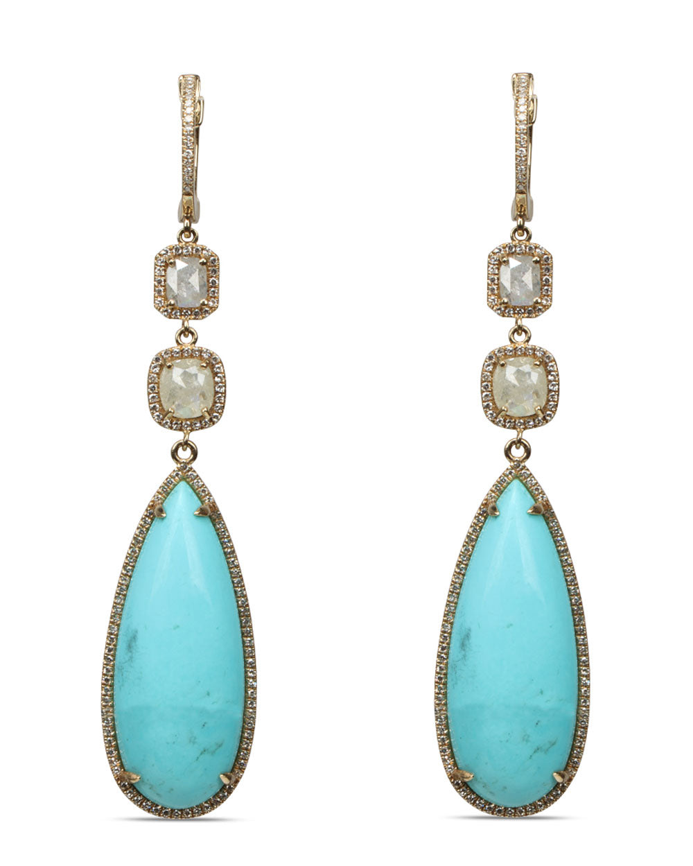 Sliced Diamond and Turquoise Earrings