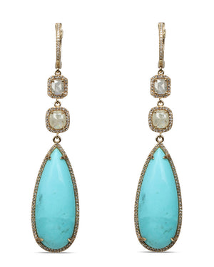 Sliced Diamond and Turquoise Earrings