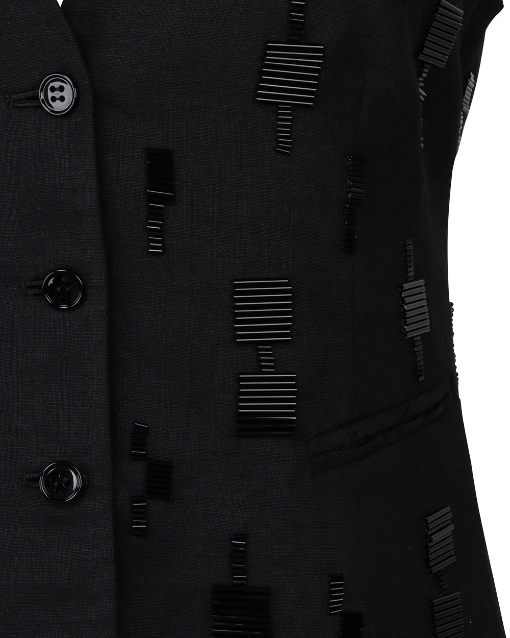 Black Linen Embroidered Vest