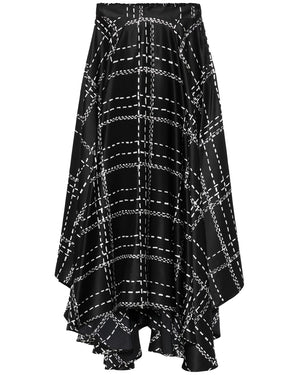 Black Windowpane Check Midi Skirt