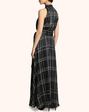 Black Windowpane Check Sleeveless Maxi Dress