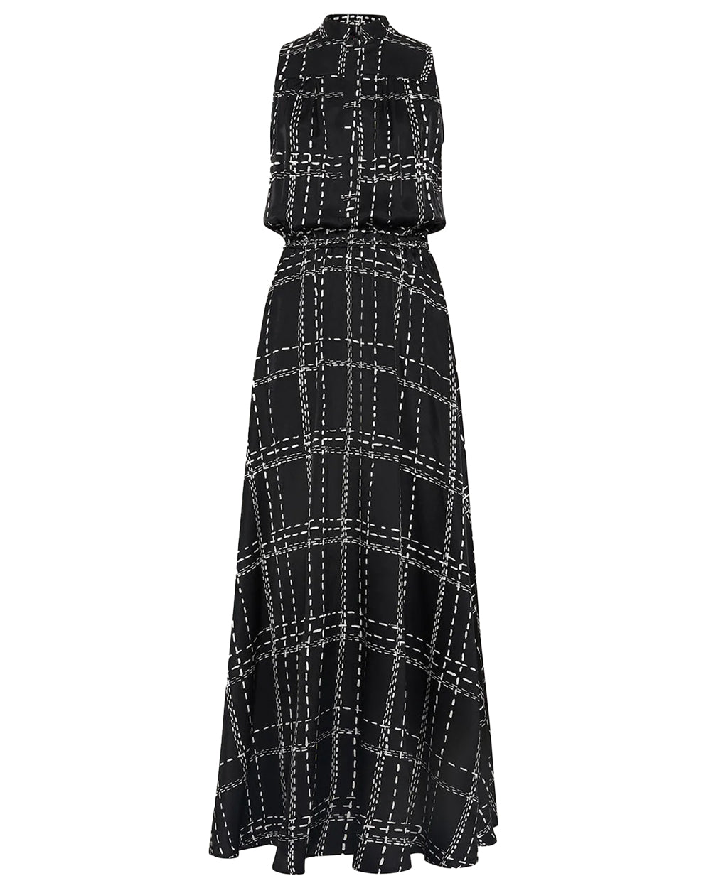 Black Windowpane Check Sleeveless Maxi Dress