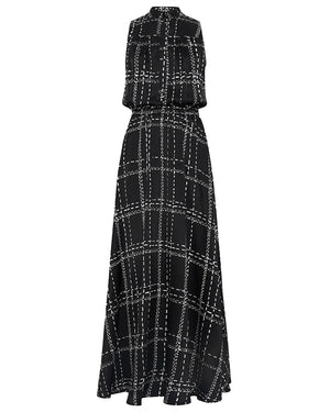 Black Windowpane Check Sleeveless Maxi Dress