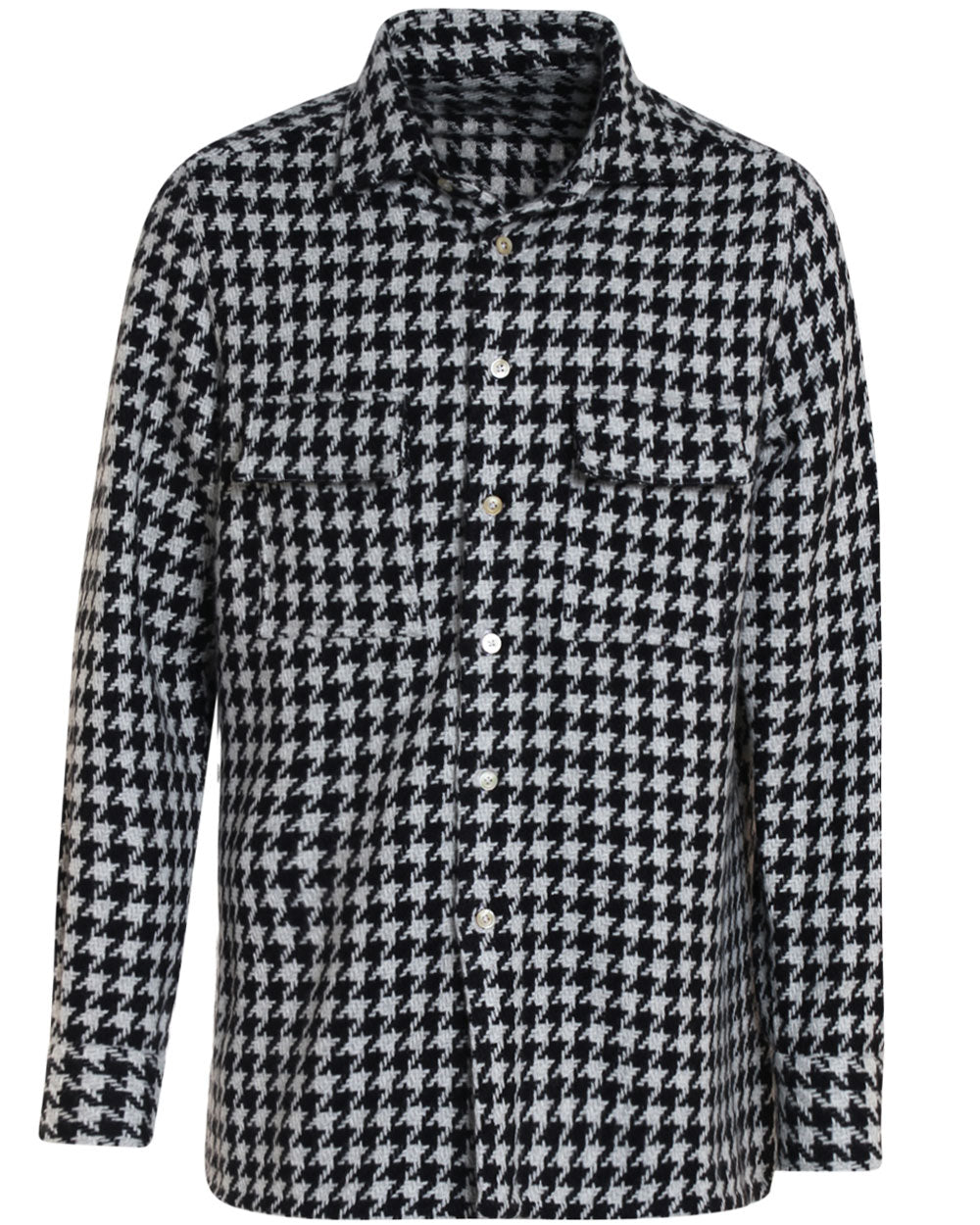Black and Ivory Cashmere Exploded Houndstooth Overshirt