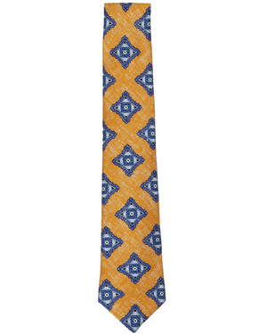 Blue and Yellow Medallion Printed Tie
