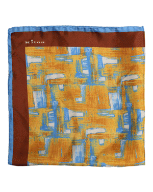 Brown Blue and Gold Silk Pocket Square