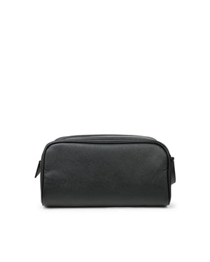 Double Zip Saffiano Leather Dop Kit in Black