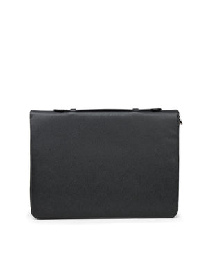 Double Zip Top Handle Saffino Leather Portfolio in Black