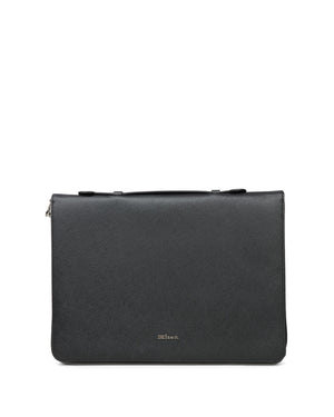 Double Zip Top Handle Saffino Leather Portfolio in Black