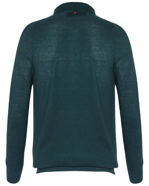 Forest Green Linen Blend Knit Quarter Zip Sweater
