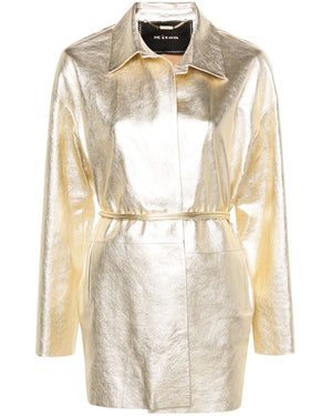 Gold Belted Leather Jacket