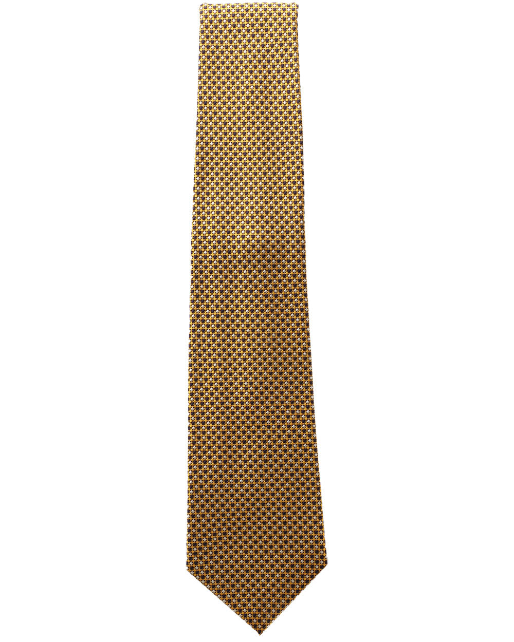 Gold and Navy Checked Woven Silk Tie