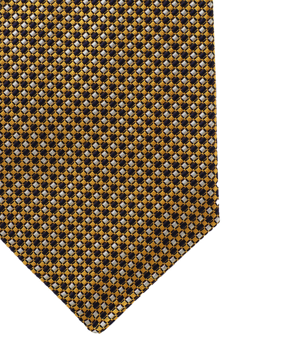 Gold and Navy Checked Woven Silk Tie