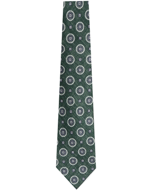 Green and Cream Medallion Silk Tie