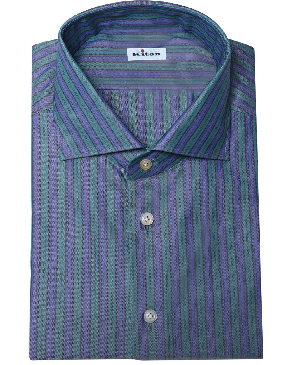 Green and Navy Cotton Muted Striped Sportshirt