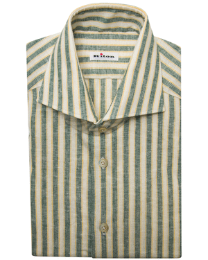 Green and Yellow Striped Linen Sportshirt