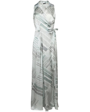 Grey and Azure Geometric Sleeveless Maxi Dress