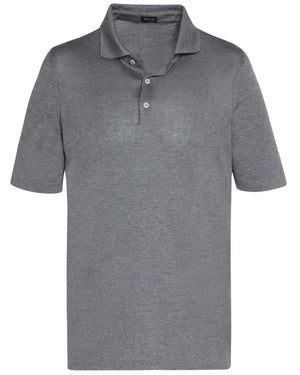 Grey Cotton Self Collar Short Sleeve Polo