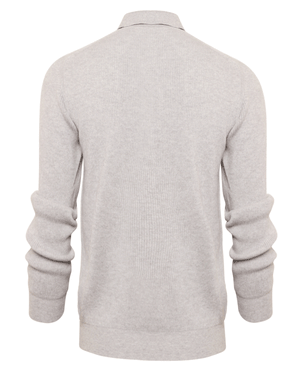 Grey Ribbed Cashmere Polo Sweater