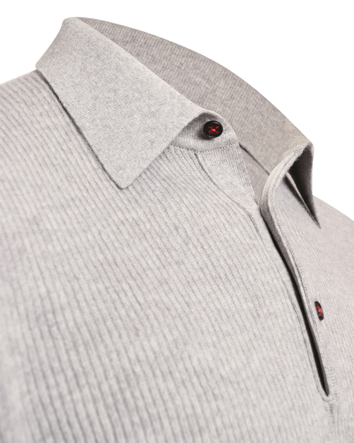 Grey Ribbed Cashmere Polo Sweater