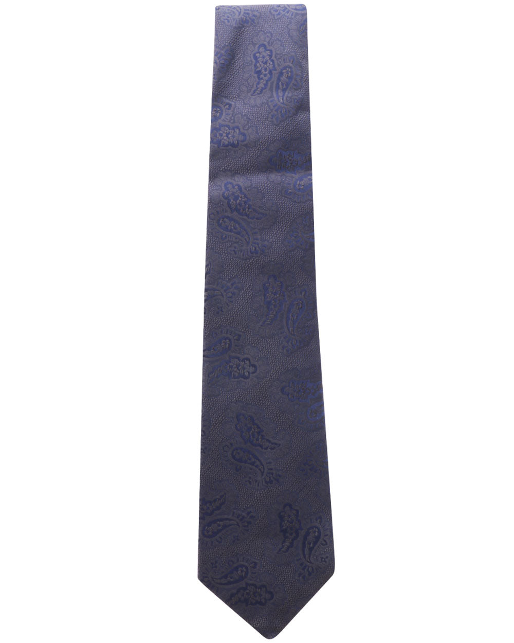 Grey and Navy Tonal Paisley Silk Tie
