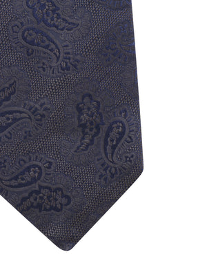 Grey and Navy Tonal Paisley Silk Tie