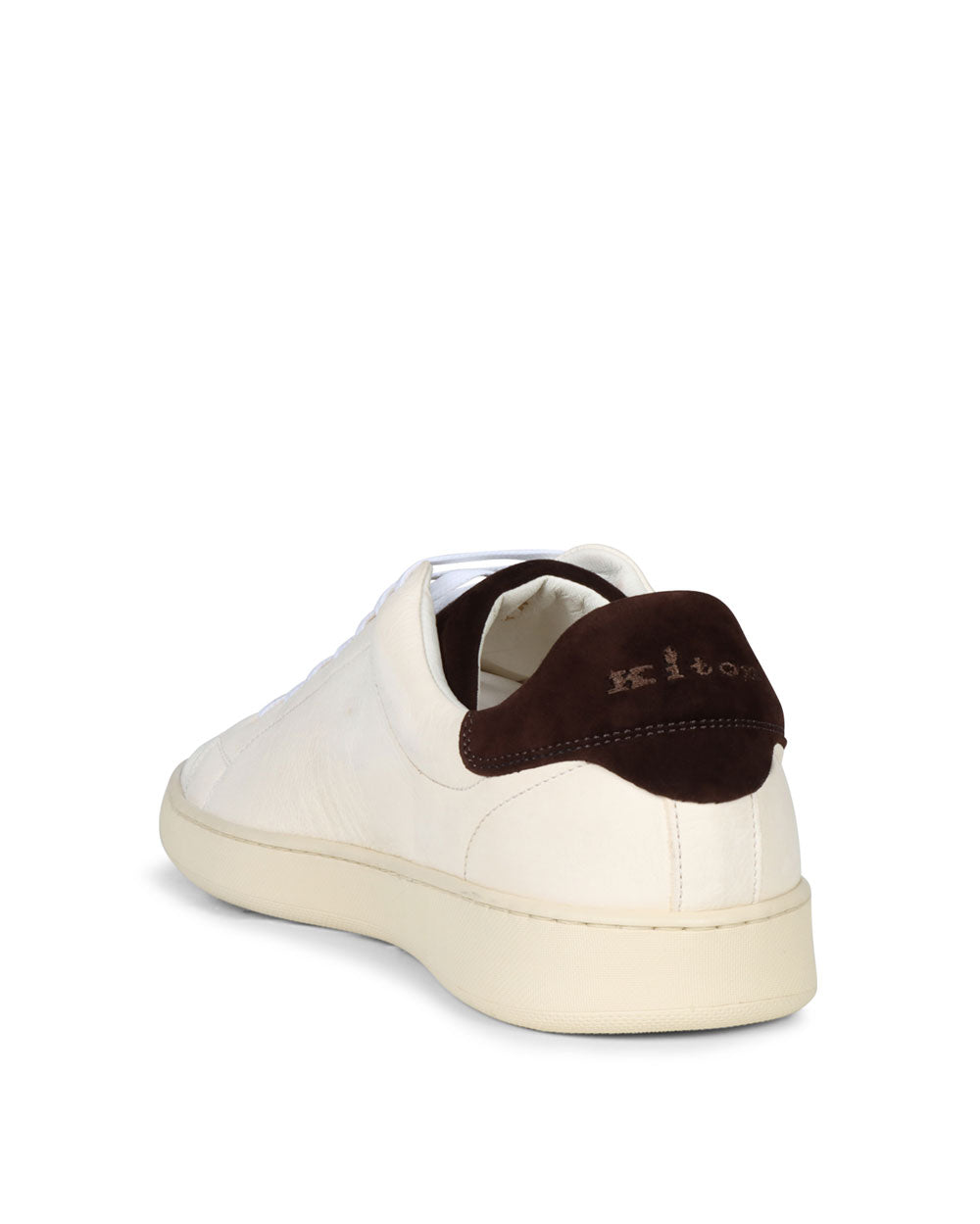 Leather Sneaker in Ivory and Chocolate