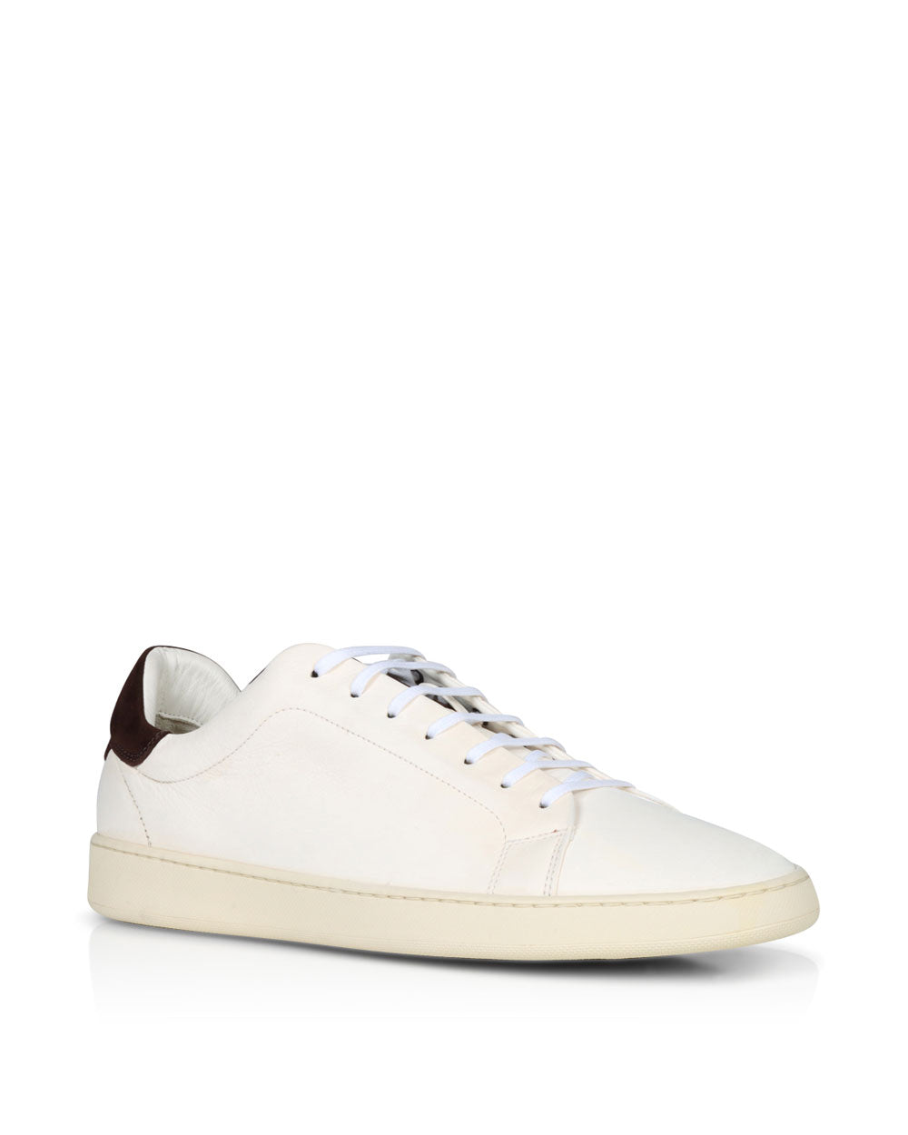 Leather Sneaker in Ivory and Chocolate