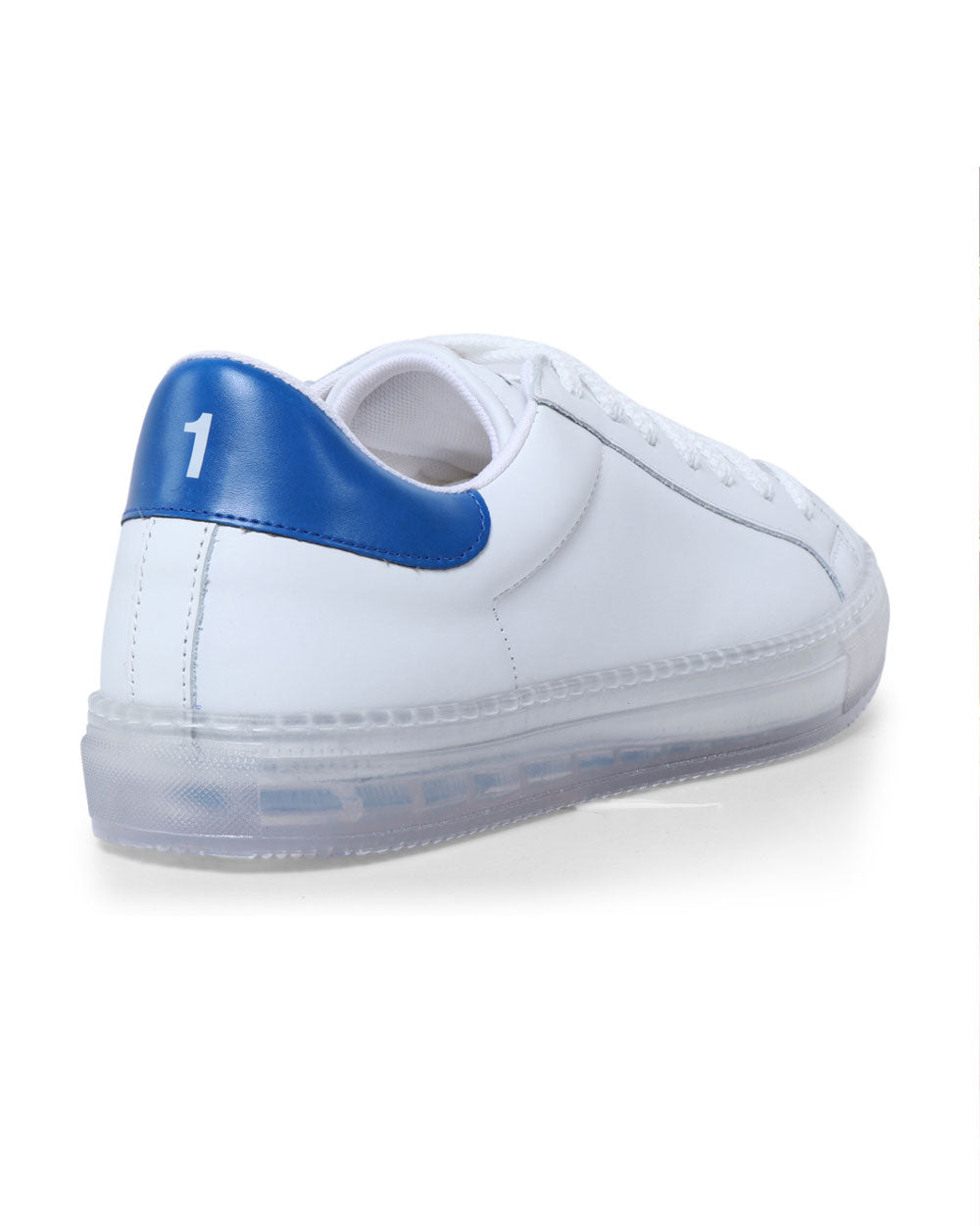 Leather Sneaker with Clear Sole in Electric Blue