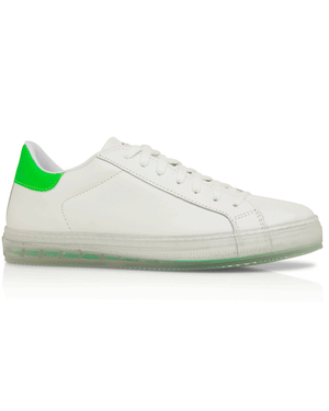 Leather Sneaker with Clear Sole in Neon Green