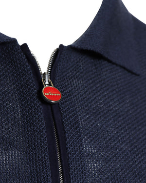 Navy Linen Blend Knit Quarter Zip Sweater