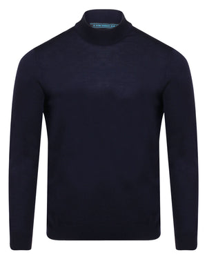 Navy Mock Neck Knit Sweater