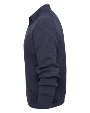 Navy Ribbed Cashmere Polo Sweater