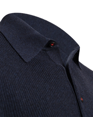 Navy Ribbed Cashmere Polo Sweater