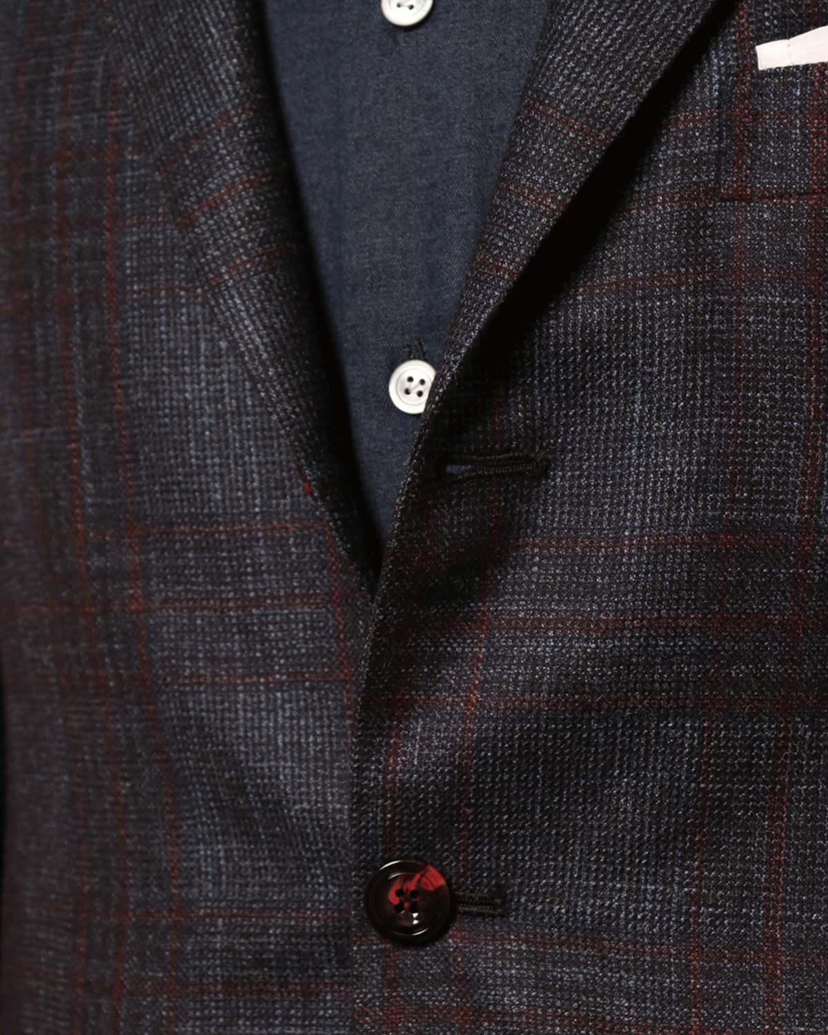 Navy and Burgandy Windowpane Wool Cashmere Blend Sportcoat