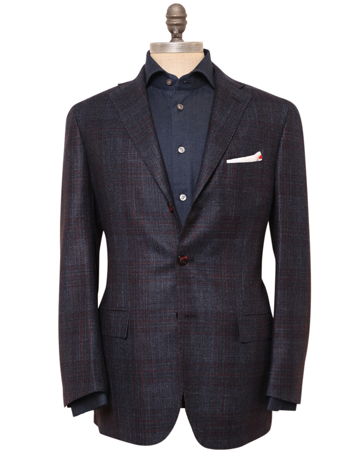 Navy and Burgandy Windowpane Wool Cashmere Blend Sportcoat