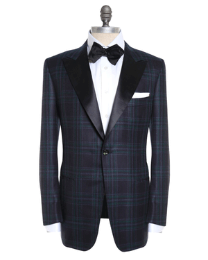 Navy and Green Plaid Cashmere Dinner Jacket