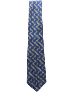 Navy and Olive Exploded Houndstooth Silk Tie
